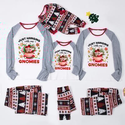 Just Hanging With My Gnomies Christmas Family PJs Gray Merry Christmas