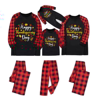 Happy Thanksgiving Day Family Matching Pajamas Red Black Buffalo Plaid