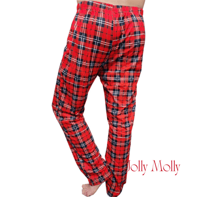 Christmas Red Tartan Plaid Sleep Pants with Pockets Elastic Waist