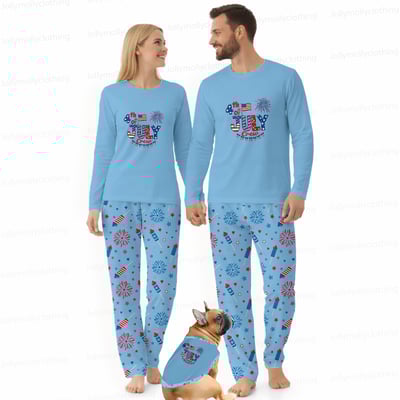 Fourth of July Crew Matching Family Pajamas Fireworks Patriotic Blue Set