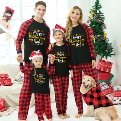 Happy Thanksgiving Day Family Matching Pajamas Red Black Buffalo Plaid