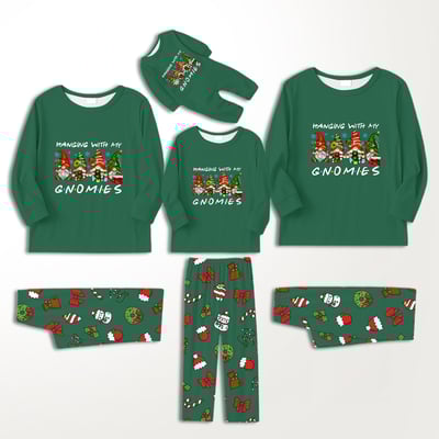 Hanging With My Gnomies Family Christmas Pajamas Matching Green Set