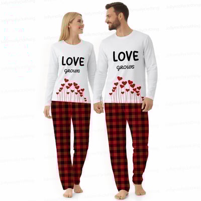 Love Grows Matching Family and Couples Pajama Set Long Sleeve Heart Print Sleepwear