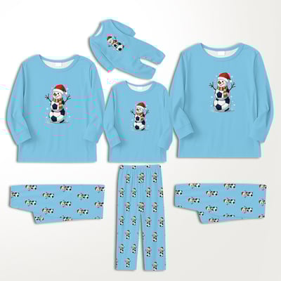 Blue Christmas Soccer Snowman Family Matching Pajamas
