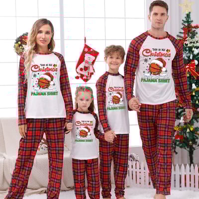 Sports Christmas Family PJs Basketball Red Plaid