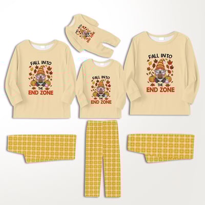 Fall Into The End Zone Football Thanksgiving Family Matching Pajamas