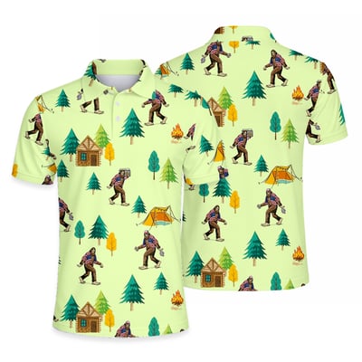 Men's Bigfoot Camping Hawaiian Polo Shirt Outdoor Summer Casual Top