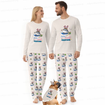 Family Easter Cruise Matching Pajamas with Dog Cream Long Sleeve Sleepwear