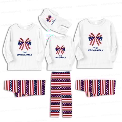 Personalized Patriotic Bow Matching Family Pajamas Custom Family Name Set