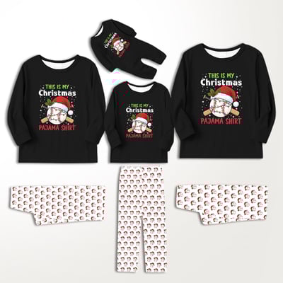 Christmas Baseball Family Pajamas Black White All Over Print Set