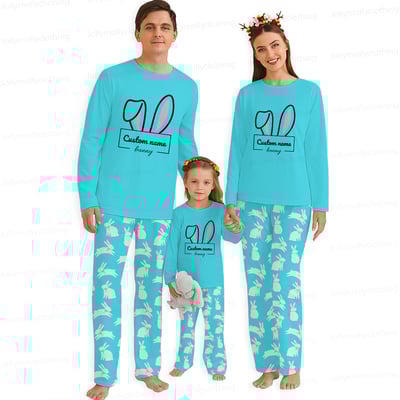 Custom Name Bunny Matching Family Pajama Set Long Sleeve Easter Sleepwear