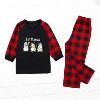 Let It Snow Snowmen Holiday Pajamas for Family with Coordinating Pet Outfit