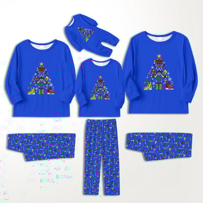 Blue Hockey Christmas Tree Family Matching Pajamas Set