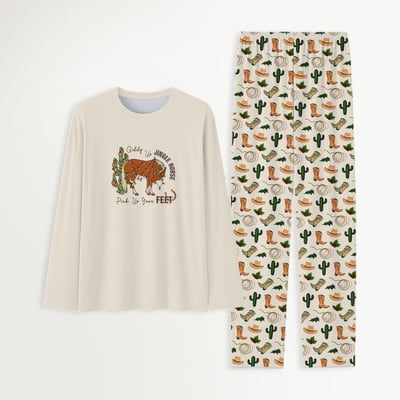 Western Christmas Family Matching Pajamas Giddy Up Jingle Horse Holiday Sleepwear Set