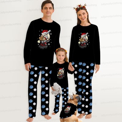 Baseball Santa Family Christmas Pajamas Including Pet Outfit