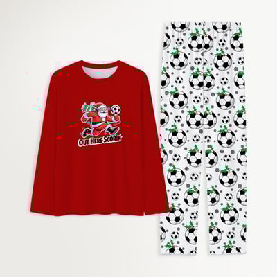 Family Matching Out Here Scorin Santa Soccer Pajamas Red Christmas Set