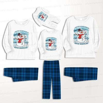 Winter Wonderland Snowman Blue Family Matching Pajamas with Pet Outfit