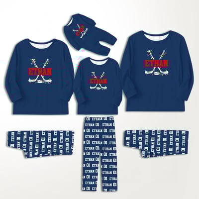 Personalized Hockey Sticks Family Christmas Pajamas Custom Name and Number