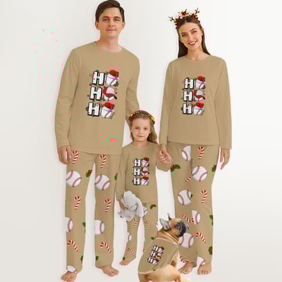 Brown Ho Ho Ho Baseball Family and Pet Matching Christmas Pajamas