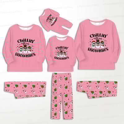 Pink Snowman Matching Christmas Pajamas for Family & Dog