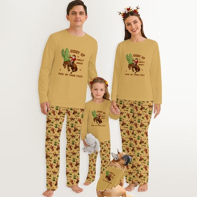 Country Cowboy Family Christmas Pajamas Giddy Up Jingle Horse