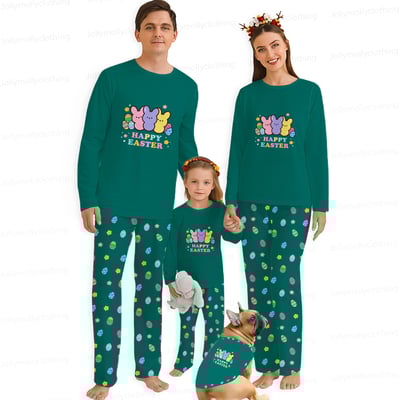 Matching Family Easter Pajamas Green with Dog Outfit Long Sleeve