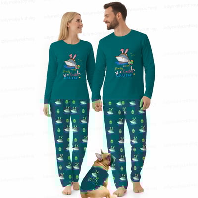 Family Easter Cruise Matching Pajamas with Dog Green Long Sleeve Sleepwear