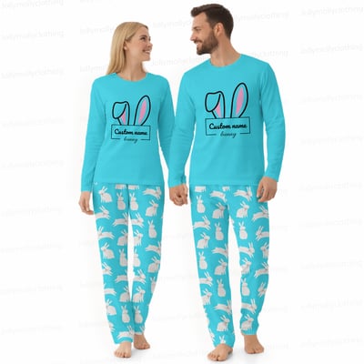 Custom Name Bunny Matching Family Pajama Set Long Sleeve Easter Sleepwear