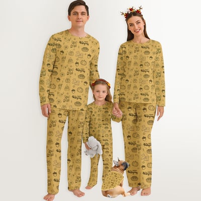 Yellow Autumn Happy Thanksgiving Family Matching Pajamas