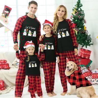 Let It Snow Snowmen Holiday Pajamas for Family with Coordinating Pet Outfit