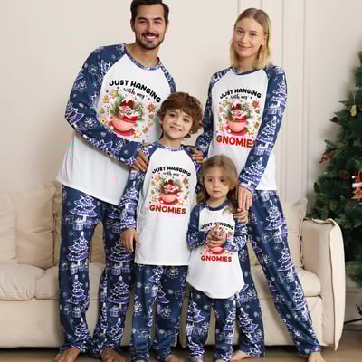 Navy Blue Christmas Gnomes Hot Cocoa Family Matching Pajamas