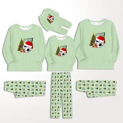 Soccer Santa Christmas Pajamas for Family and Pets Green Matching Set