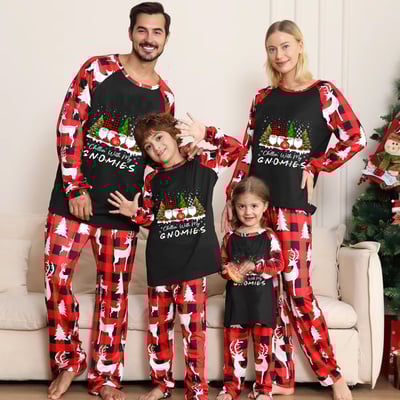 Red Plaid Christmas Gnomes Family Matching PJs Reindeer Tree Print