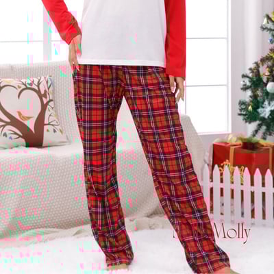 Christmas Red Tartan Plaid Sleep Pants with Pockets Elastic Waist