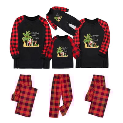 Christmas on the Beach Family Matching Pajamas with Black Tops and Plaid Pants