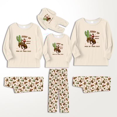 Rustic Western Christmas Pajamas Family Matching Giddy Up Jingle Horse Set