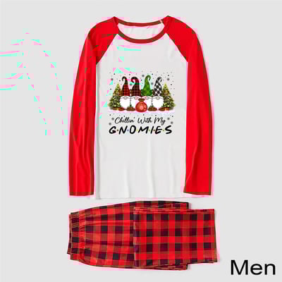 Chillin With My Gnomies Christmas Family Matching Pajamas Red Buffalo Plaid
