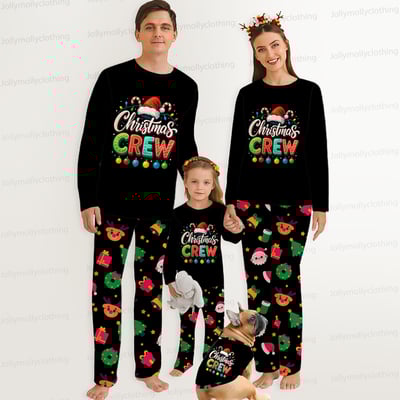 Black Christmas Crew Holiday Matching PJ Set for Family & Dog