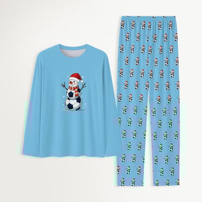 Blue Christmas Soccer Snowman Family Matching Pajamas