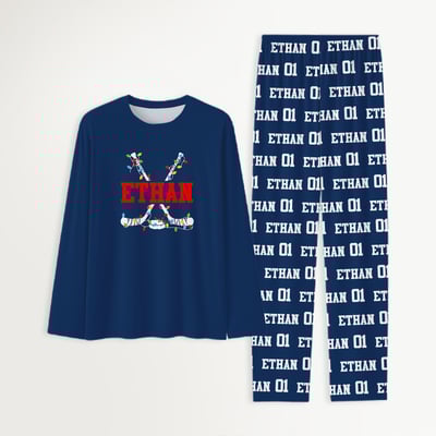 Personalized Hockey Sticks Family Christmas Pajamas Custom Name and Number