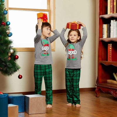 Elf Squad Family Matching Christmas Pajamas Green Plaid Set