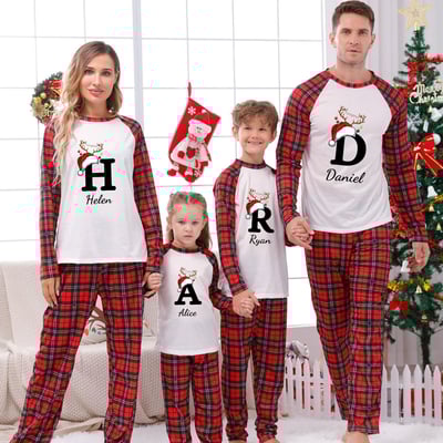 Christmas Red Tartan Plaid Custom Letter Family Matching Pajamas
