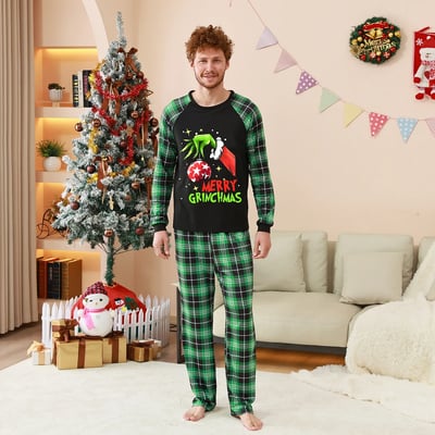 Merry Grinchmas Green Plaid Family Matching Christmas Pajamas