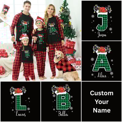 Personalized Christmas Monogram Red Family Matching Pajamas