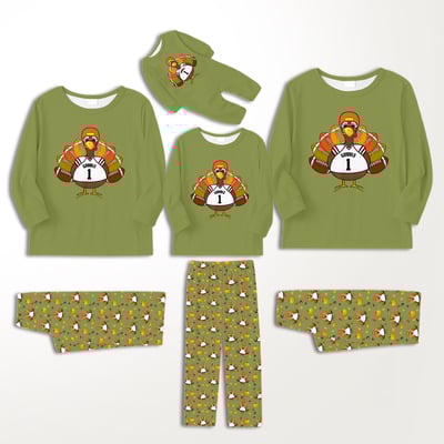 Football Turkey Thanksgiving Family Matching Pajamas Green Pumpkin