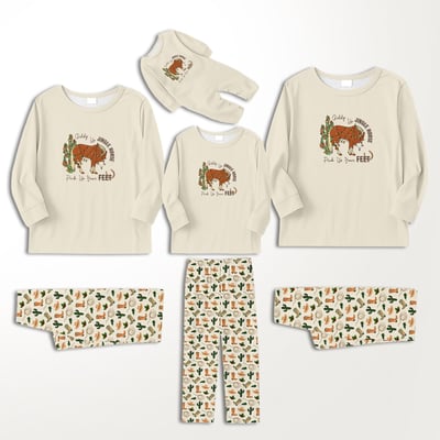 Western Christmas Family Matching Pajamas Giddy Up Jingle Horse Holiday Sleepwear Set
