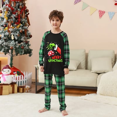 Merry Grinchmas Green Plaid Family Matching Christmas Pajamas
