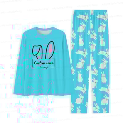 Custom Name Bunny Matching Family Pajama Set Long Sleeve Easter Sleepwear
