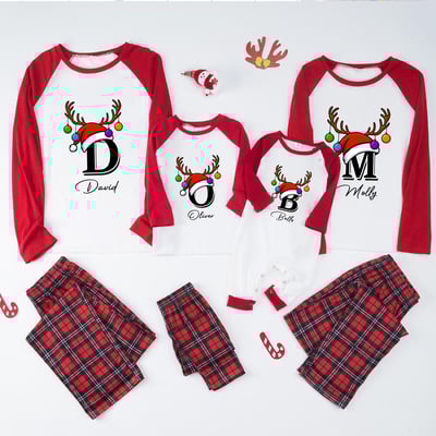 Red Monogrammed Name Christmas Family Pajamas