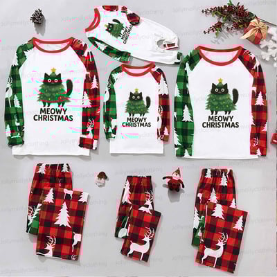 Family Christmas Pajama Set Meowy Christmas Cat Design